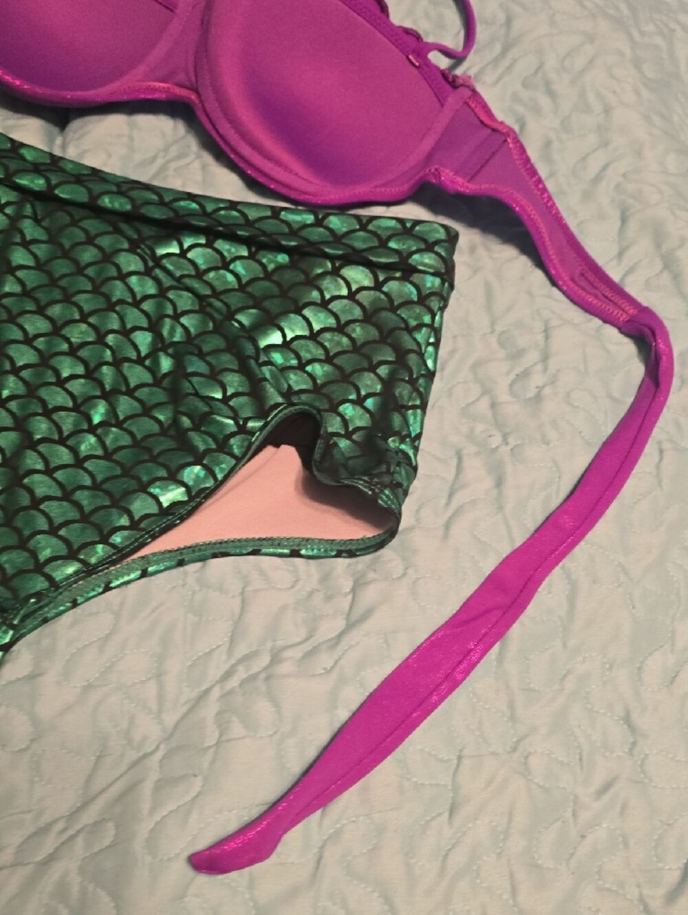 Disney Ariel Bikini: Purple Shells And Green Scale High Waist Bottoms - Picture 11 of 15